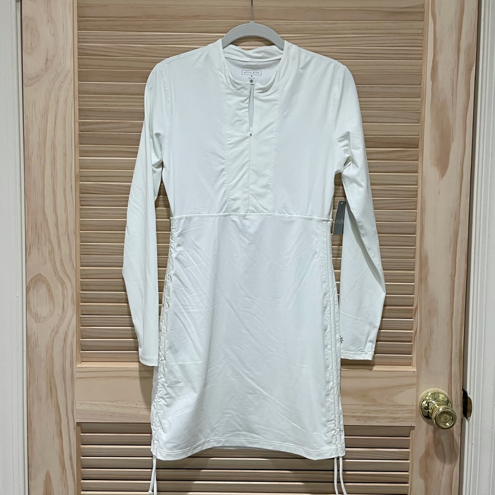 Athleta NWT White Rashguard Dress coverup zipper adjustable sides